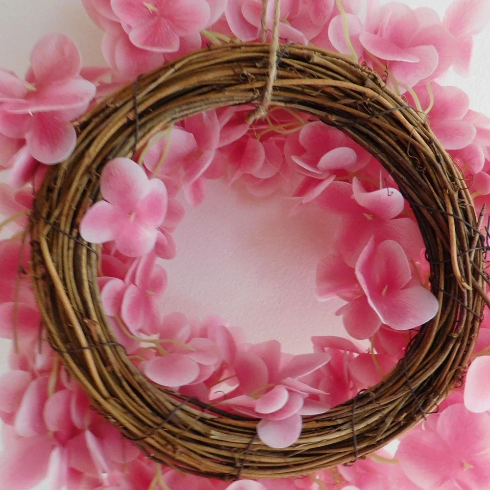 Pink Hydrangea Mini Wreath, Cabinet, Mirror, Fireplace‎ Mantel, Wall Decor